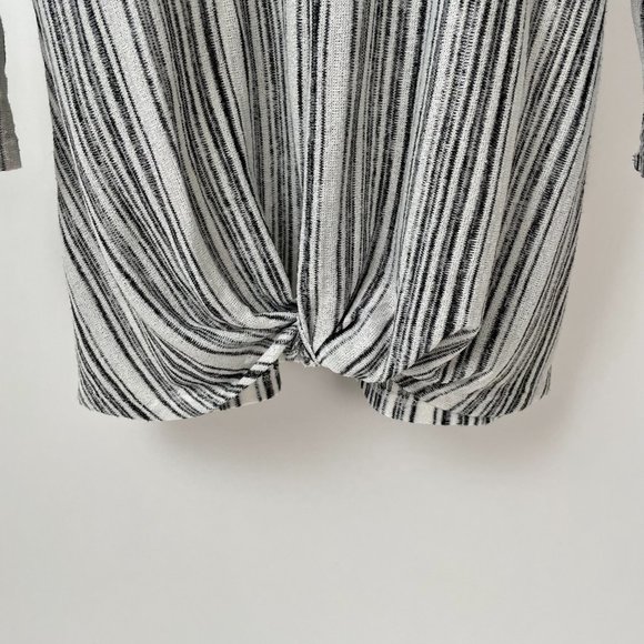 Verve Ami Black and White Stripe V Neck Sweater With Knotted Waist, Size L - Picture 3 of 6